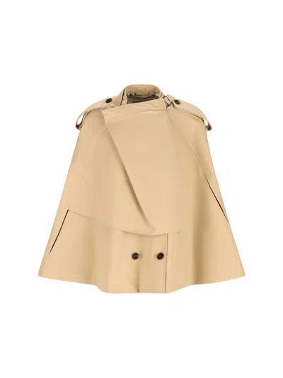 Burberry Double-breasted Short Trench Cape In Brown