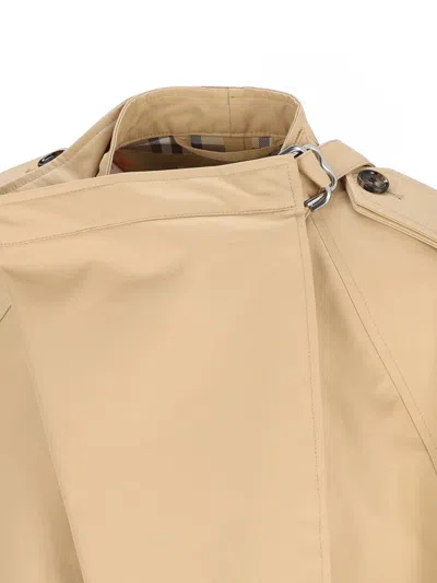 Burberry Double-breasted Short Trench Cape In Brown
