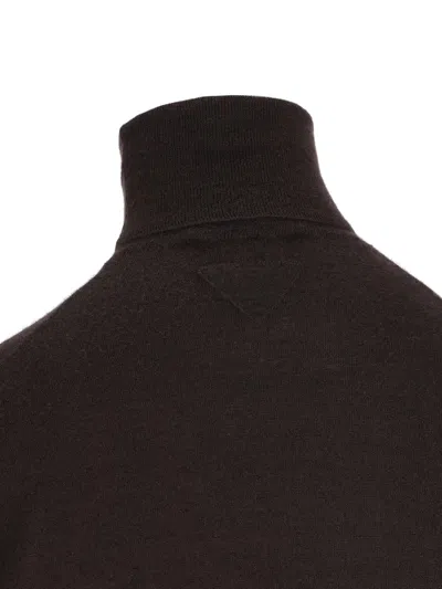 Prada High Collar Short Sleeve Sweater In Brown