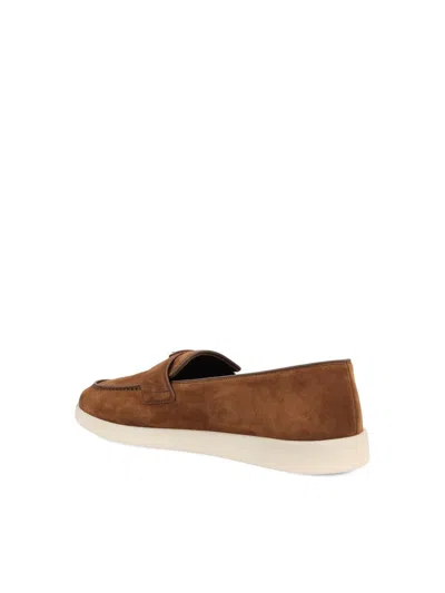 Prada Suede Triangle Loafers In Brown