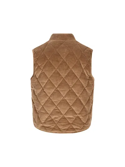 Woolrich Sleeveless Vest With Pockets In Brown