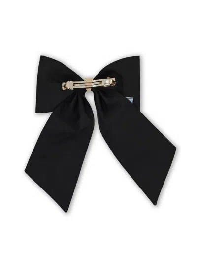 Prada Brass Hair Clip With Maxi Bow Design In Black