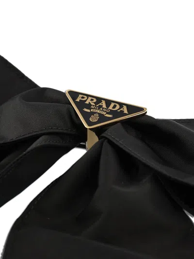 Prada Brass Hair Clip With Maxi Bow Design In Black