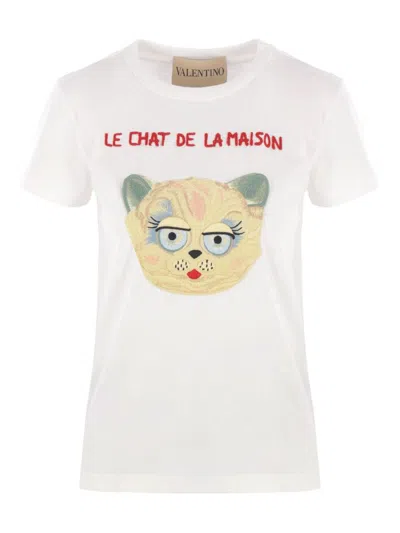 Valentino Silk T-shirt With Short Sleeves And Graphic Print In White