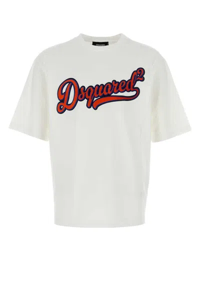 Dsquared2 Mens White Embossed Text-print Loose-fit Cotton T-shirt Xl In White