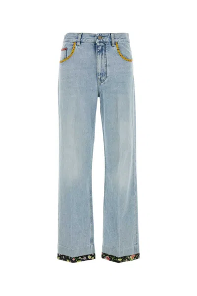 Valentino Womens Denim Blu Lav Chiaro Embroidered Straight-leg Denim Jeans In Blue