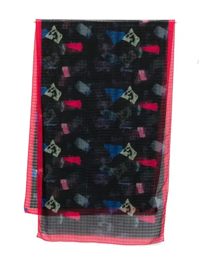 Emporio Armani Sheer Fabric Rectangular Scarf With Abstract Pattern In Black