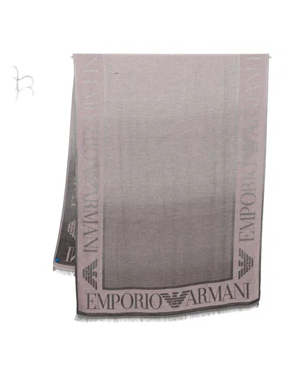 Emporio Armani Fringed Edges Rectangular Logo Scarf In Purple