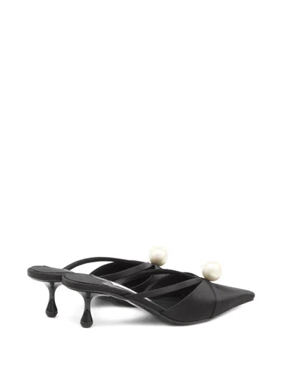Jimmy Choo Pointed Toe Kitten Heel Sandals With Pearl Embellishment