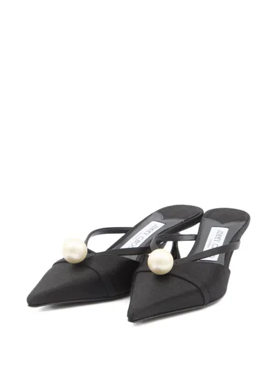 Jimmy Choo Pointed Toe Kitten Heel Sandals With Pearl Embellishment
