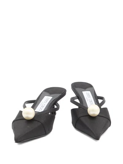 Jimmy Choo Pointed Toe Kitten Heel Sandals With Pearl Embellishment