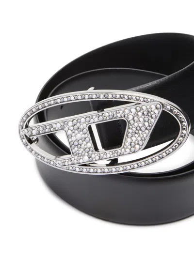 Diesel Women 1dr Strass Leather Belt In Black