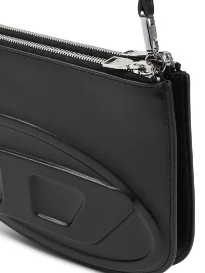 Diesel Embossed Leather Shoulder Bag With Zip Closure In Black