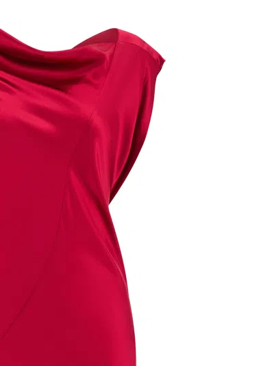 Alberta Ferretti Satin Draped Floor-length Dress With Asymmetric Neckline In Red
