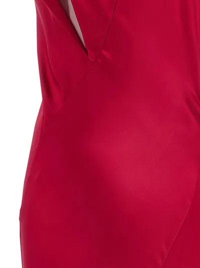 Alberta Ferretti Satin Draped Floor-length Dress With Asymmetric Neckline In Red