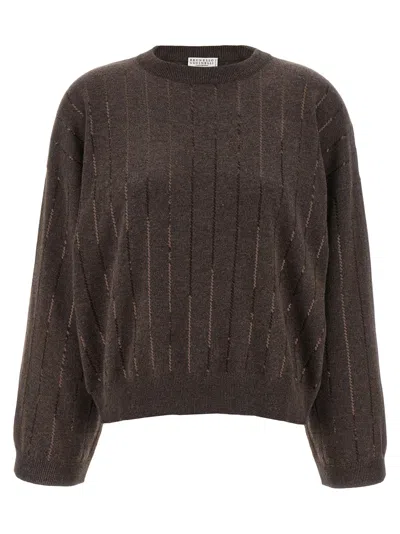 Brunello Cucinelli Sequin Cashmere Sweater Sweaters And Cardigans Brown In Gray