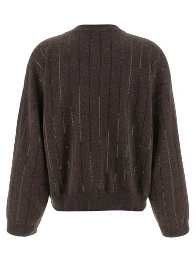 Brunello Cucinelli Sequin Cashmere Sweater Sweaters And Cardigans Brown In Gray