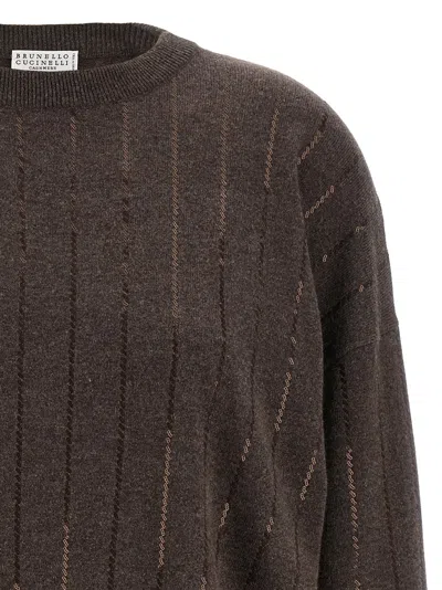 Brunello Cucinelli Sequin Cashmere Sweater Sweaters And Cardigans Brown In Gray