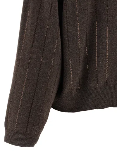 Brunello Cucinelli Sequin Cashmere Sweater Sweaters And Cardigans Brown In Gray