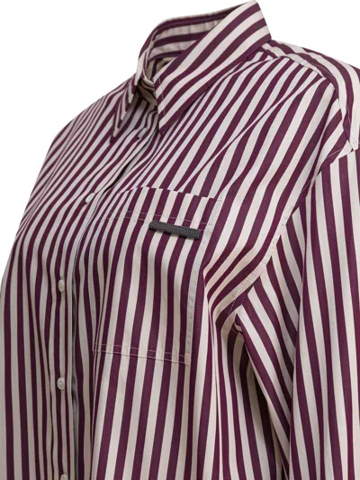 Brunello Cucinelli Bead-embellished Striped Cotton-sateen Shirt In Multi