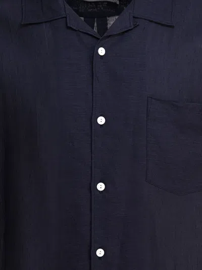 Nonnative Short-sleeve Linen Shirt With Classic Collar In Blue