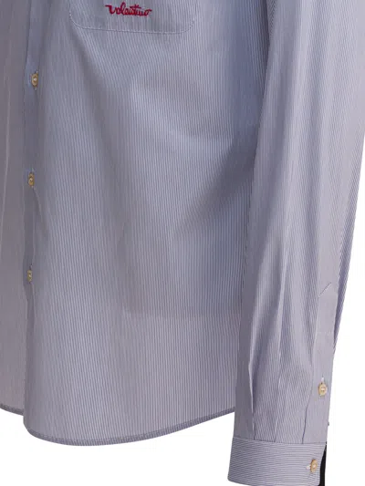 Valentino Garavani Striped Shirt Shirt And Blouse Light Blue In Gray