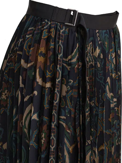 Sacai Womens Navy Floral Pleated Woven Midi Skirt In Black