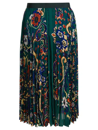 Sacai Floral Print Skirt In Green