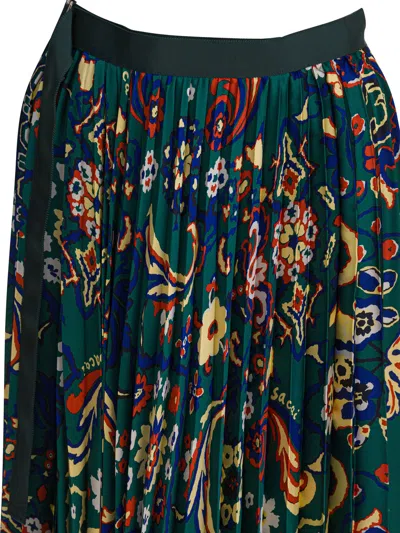 Sacai Floral Print Skirt In Green