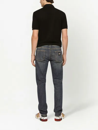 Dolce & Gabbana Dark Gray Logo Plaque Cotton Men Polo Shirt T-shirt In Black