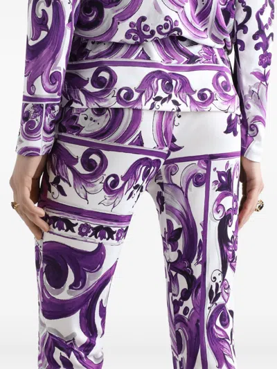 Dolce & Gabbana Majolica-print Flared Trousers In Purple