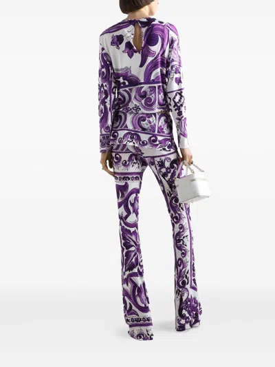 Dolce & Gabbana Majolica-print Flared Trousers In Purple
