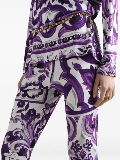 Dolce & Gabbana Majolica-print Flared Trousers In Purple