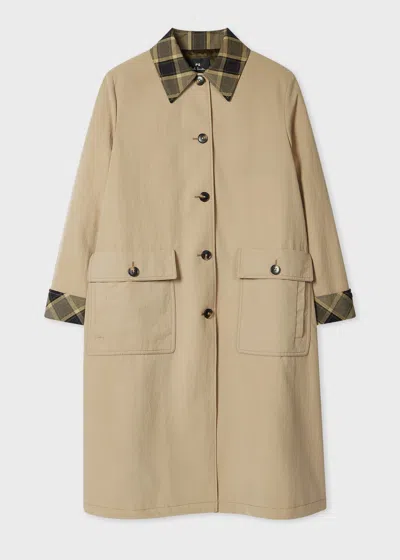 Ps By Paul Smith Women's Stone Nylon Mac With Contrast Check Trim Brown