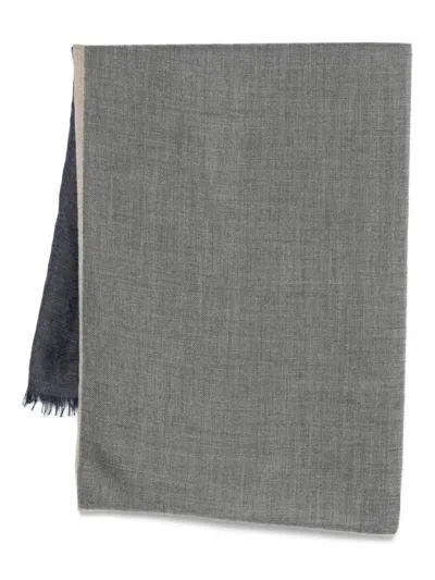 Brunello Cucinelli Frayed Edge Two-tone Rectangle Scarf In Gray