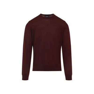 Giorgio Armani Crew Neck Wool Sweater In Burgundy