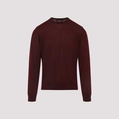 Giorgio Armani Crew Neck Wool Sweater In Burgundy