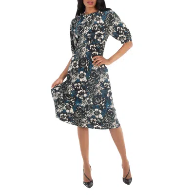 Max Mara Bronzo Floral Printed Silk Midi Dress In Blue