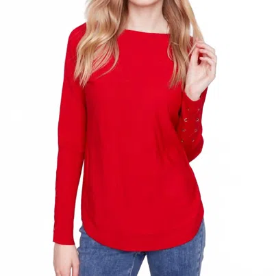 Charlie B Lace-up Detail Sweater In Cranberry