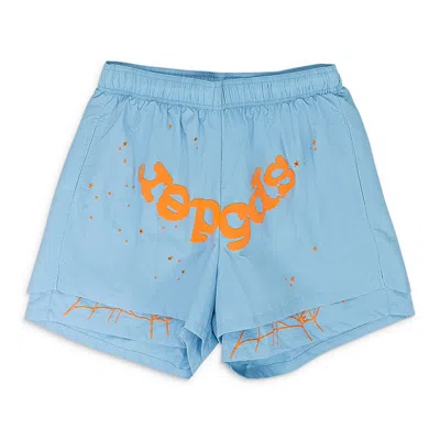 Sp5der Light Blue Og Web Double Layer Shorts In Blue
