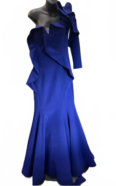 La Pateau One Shoulder Ruffle Mermaid Gown In Royal Blue