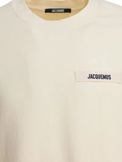 Jacquemus 'le T-shirt Gros Grain' Beige T-shirt With Logo Patch On The Front In Neutral