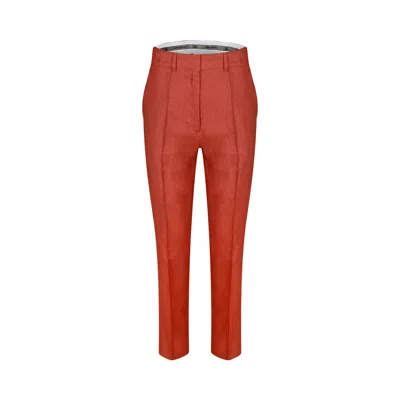 Merlenne Women's Red Linen Trousers In Terracotta Color
