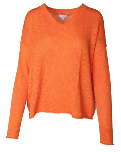 J. Society Women's Slub V Neck Sweater In Tangerine