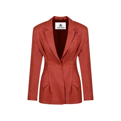 Merlenne Women's Red Linen Blazer In Terracotta Color