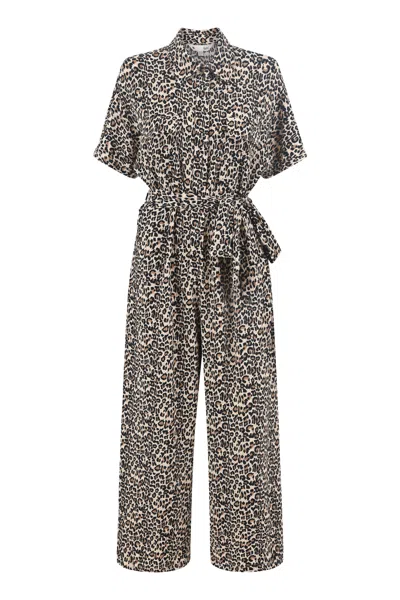 Yumi Women's  Brown Leopard Print Pleated Fabric Jumpsuit