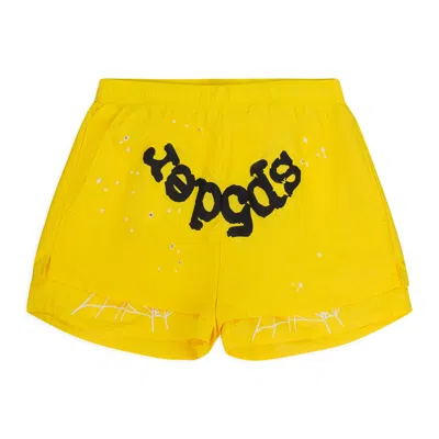 Sp5der Yellow Og Web Double Layer Shorts In Yellow