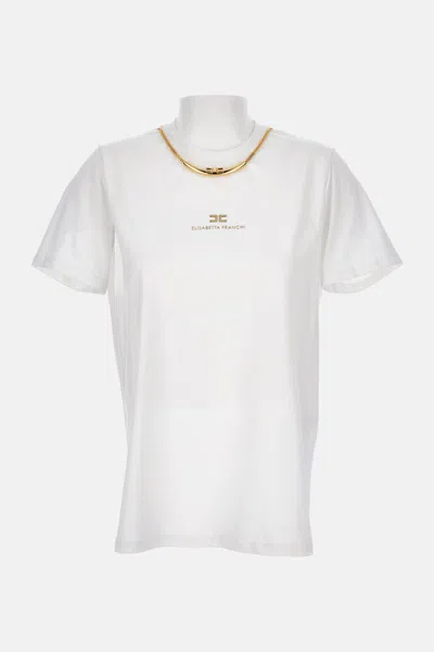 Elisabetta Franchi White Cotton Jersey T-shirt With Necklace Detail In White