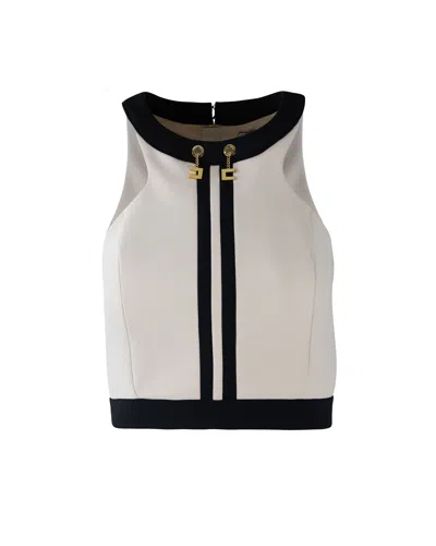 Elisabetta Franchi Double Crepe Color-block Top In Neutral