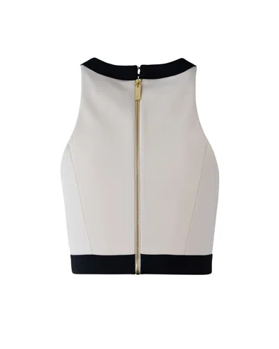 Elisabetta Franchi Double Crepe Color-block Top In Neutral